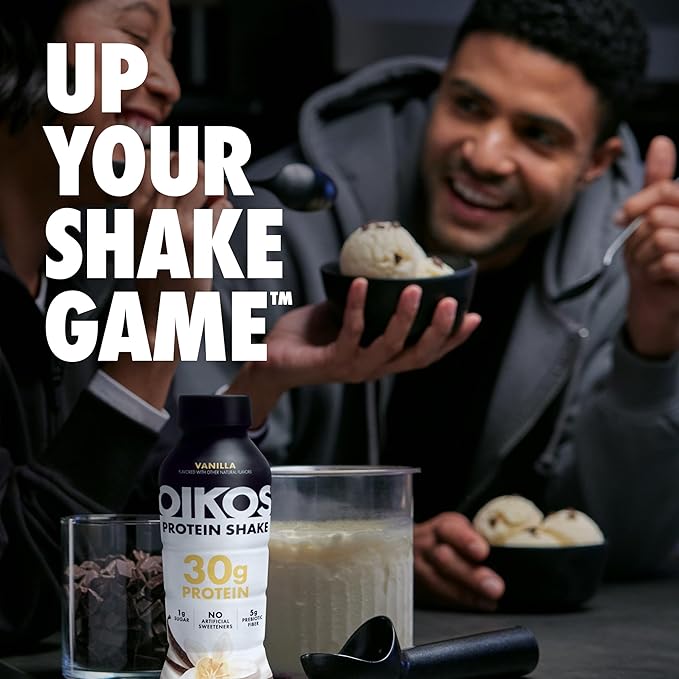 Oikos Protein Shake, Salted Caramel, 30g High Protein Drinks, Shelf Stable, Ready to Drink, 5g Prebiotic Fiber, 12 fl oz Bottle,(Pack of 24)