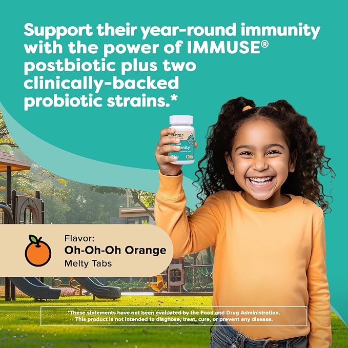 Renzo's Roll Call Immunity - Dissolvable Kids Immune Support Supplement with IMMUSE Postbiotic, Sugar-Free Kids Vitamins, 30 Orange-Flavored Melty Tabs