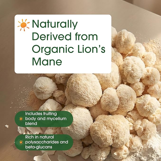 NatureBell Organic Lion’s Mane Powder 1,500mg - 1 lb - Brain, Focus & Memory Support* - Whole Fruiting Body & Mycelium - Non-GMO & Gluten-Free