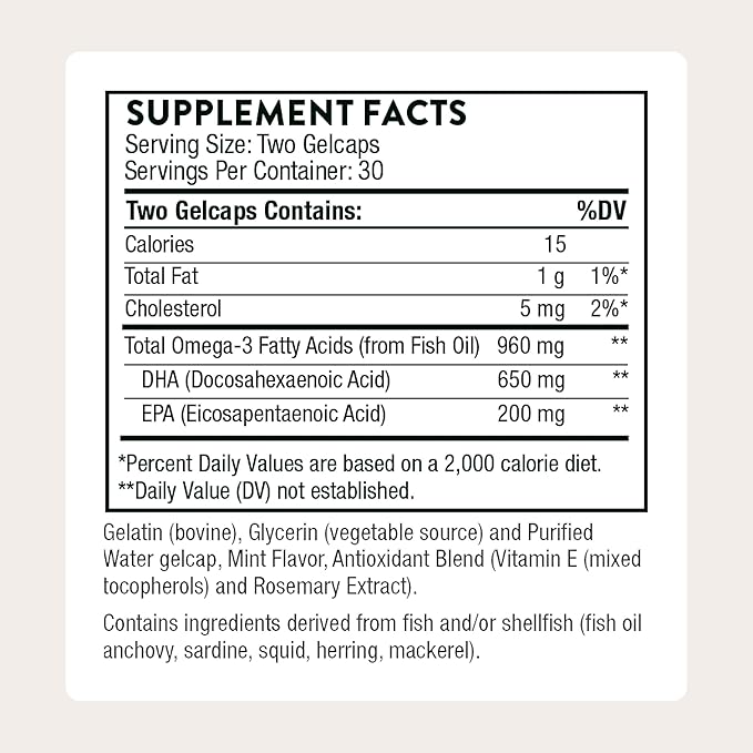 THORNE - Prenatal DHA - 650 mg DHA and 200 mg of EPA - Supports Baby’s Brain & Nervous System Development from Pregnancy to Nursing* - 30 Servings
