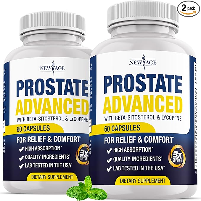 NEW AGE Prostate Advanced Prostate Supplement for Men – Reduce Bathroom Trips, Promote Sleep, Support Health & Bladder Emptying - Made with Lycopene, Beta Sitosterol - 120 Count