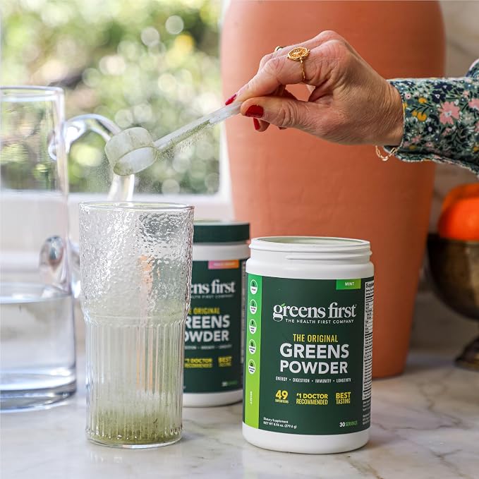 Greens First Original Greens Powder - 49 Superfoods - Organic Fruits & Veggies - Prebiotics, Probiotics & Digestive Enzymes - Antioxidant Smoothie - Dairy Free/Vegan/Non-GMO (Citrus, 30 Servings)