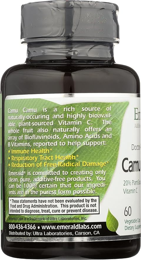 Emerald Labs Camu Camu - Plant-Sourced Vitamin C, Bioflavonoids, Amino Acids & B Vitamins - Gluten-Free, Vegan - 60 Vegetable Capsules (30-Day Supply)
