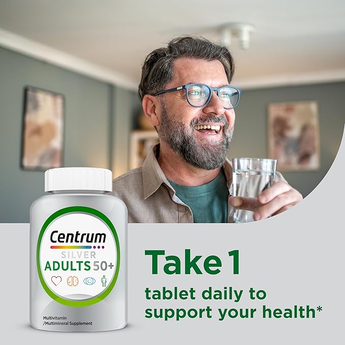 Centrum Silver Multivitamin for Adults 50 Plus, Multivitamin/Multimineral Supplement, Vitamin D3, B Vitamins, Gluten Free, Non-GMO Ingredients, Supports Memory and Cognition in Older Adults - 220 Ct