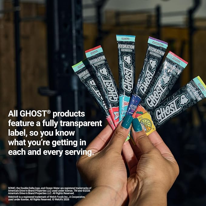 GHOST Hydration Sticks, Electrolyte Powder Packets, Sonic Cherry Limeade - 24 Sugar Free Instant Electrolyte Drink Mix - Caffeine-Free Daily Hydration & Immune Support with Clean Formula