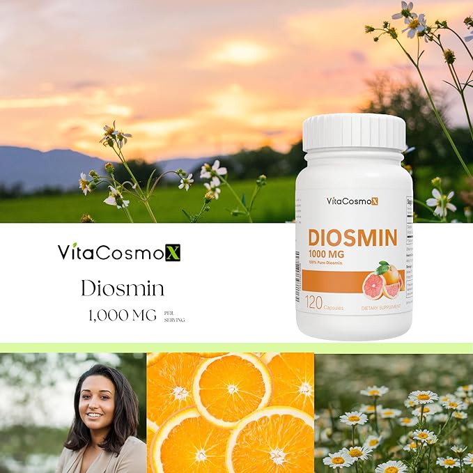 Diosmin Capsules, 120 Count, 1000 mg Serving, Vegan, Citrus Bioflavonoids 100% Vegetarian, Non-GMO & Gluten Free Diosmin Supplement with Max Strength