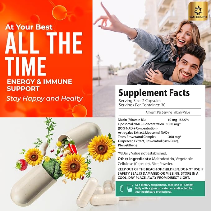 Liposomal NAD Nicotinamide Riboside Equivalent with Trans-Resveratrol 300mg, - Premium Halal NAD Supplement for Energy Metabolism, DNA Repair and Longevity, Vegan, Non-GMO (240 Count (Pack of 4))