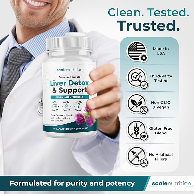 Liver Detox & Support – High Potency 1960mg Formula for Detox, Energy & Digestive Support – Milk Thistle, NAC, Turmeric, Artichoke & Dandelion – 120 Capsules