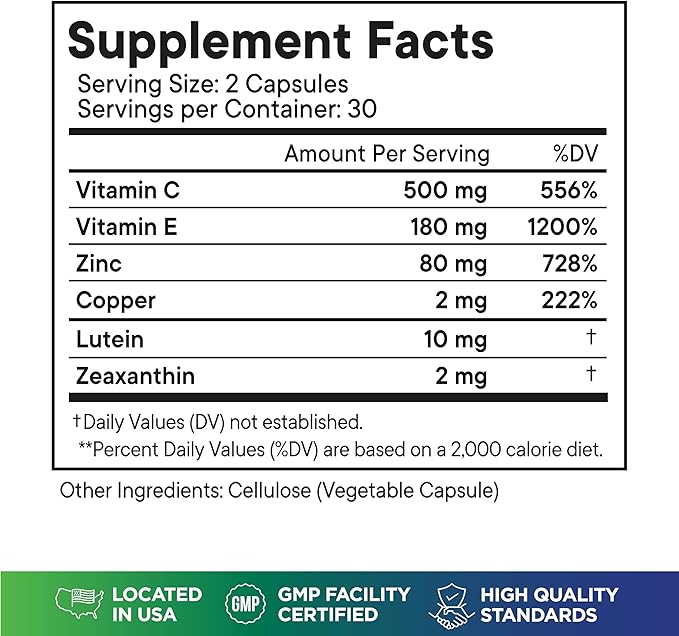 AREDS 2 Eye Vitamin & Mineral Supplement, Contains Lutein, Vitamin C with Added Copper - 120 Count