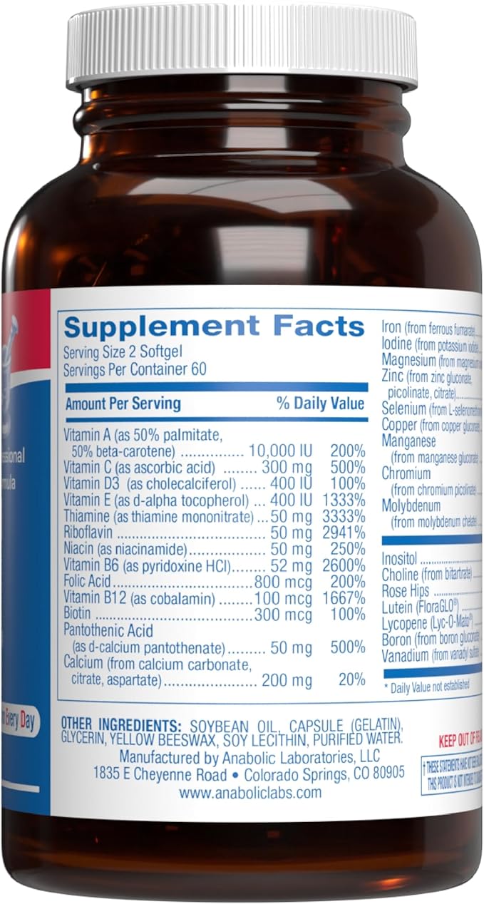 30-In-1 Adult Multivitamin with Iron - Antioxidant Rich Over 50 Multivitamin for Women and Men with Vitamins A C D E B Complex Zinc Magnesium Myo Inositol Lutein Lycopene & More - 2 Month Supply