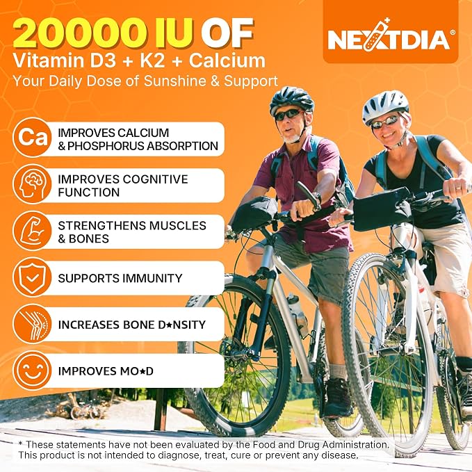 Vitamin D3 20,000 IU + K2 Vitamin (MK4 & MK7) 200mcg + Calcium Citrate, Optimal Vitamin D3 K2 Softgel - Strong Bone & Muscle, Calcium Absorption, Helping Vitamin D Deficiencies, Easy to Swallow, 1Pack
