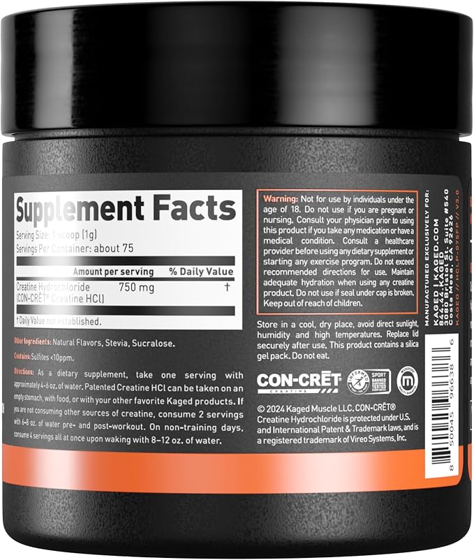 Kaged Creatine HCl Powder | 7X Concentrated vs Mono | Muscle Building & Recovery | High Absorption | No Bloating | Creatine for Men & Women | Vegan, Gluten Free | Lemon Lime | 75 Servings