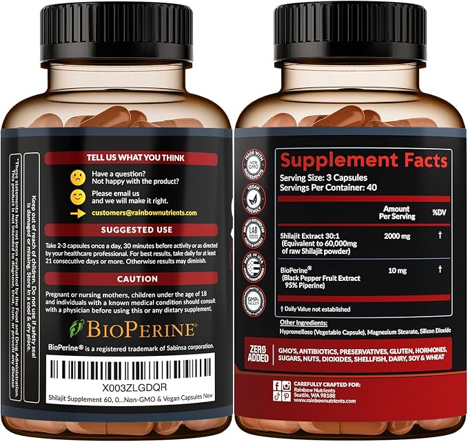 Pure Himalayan Shilajit Capsules Supplement (2,010mg + Absorption Enhancer+50% Fulvic Acid) Natural 30:1 Shilajit with 85+ Trace Minerals for Energy, Performance, Immune Support| Non GMO| 120 Pills