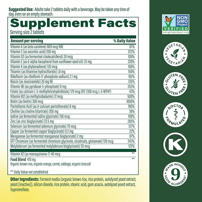 MegaFood Men's Advanced Multivitamin for Men - Doctor -Formulated - Choline, Vitamin B12, Vitamin D, Vitamin C & Zinc - Brain Health & Immune Support - Non-GMO - Vegetarian - 120 Tabs (60 Servings)