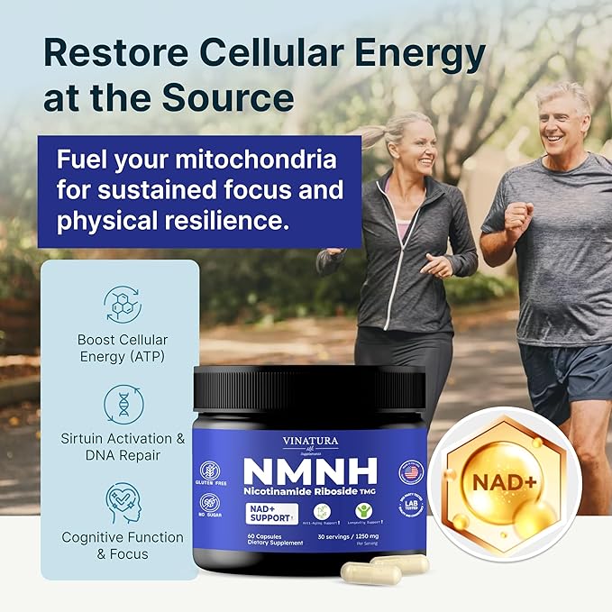 VINATURA NMNH (NMN Supplement Alternative) Nicotinamide Riboside & TMG - NAD Supplement for Anti-Aging - 60 Capsules