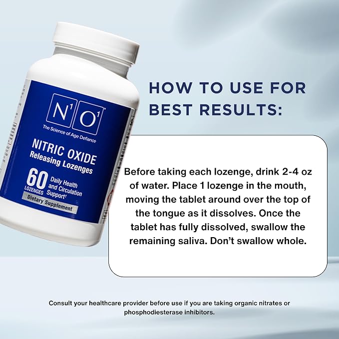 N1O1 Nitric Oxide Lozenges - 60 Count - Nitric Oxide Supplement for Heart Health, Circulation, Energy, Blood Flow, Oxygenation, Healthy Blood Pressure, Cardiovascular Support for Men & Women