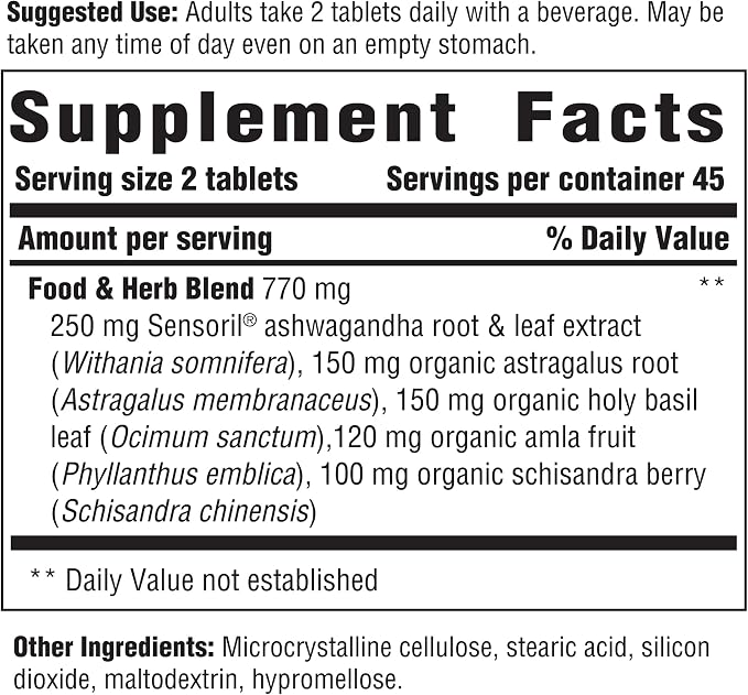 INNATE Response Formulas - Adrenal Response Herbal Supplement - With Ashwagandha - Promotes Optimal Stress Response - Non-GMO, Vegetarian, and Made Without 9 Food Allergens - 90 Tablets (45 Servings)