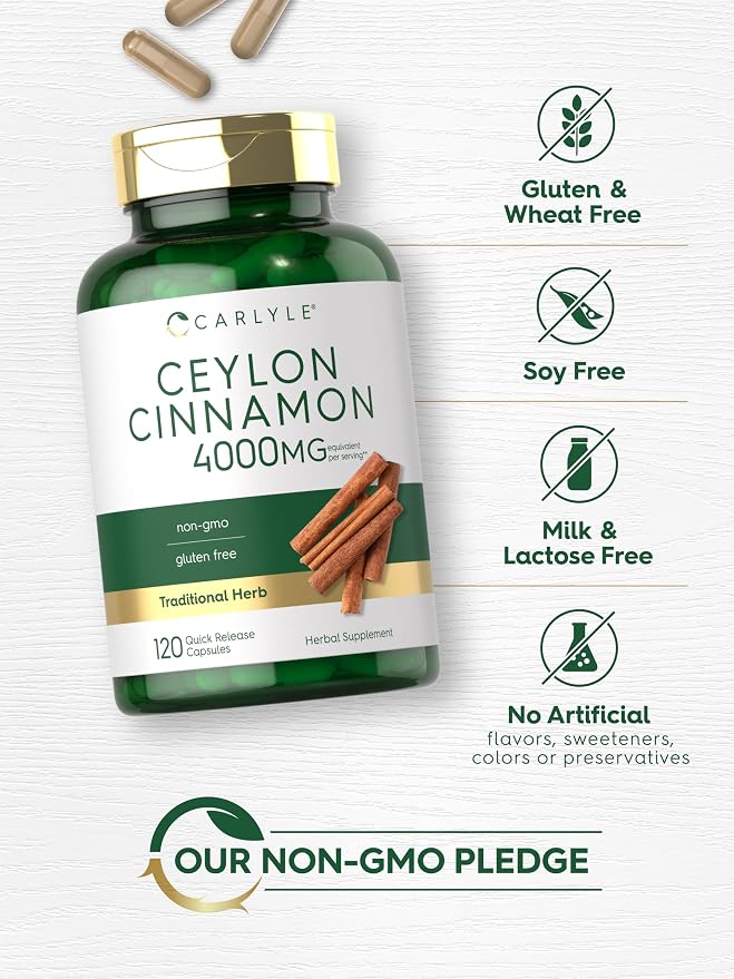 Carlyle Ceylon Cinnamon Capsules | 120 Count | Non-GMO & Gluten Free Supplement
