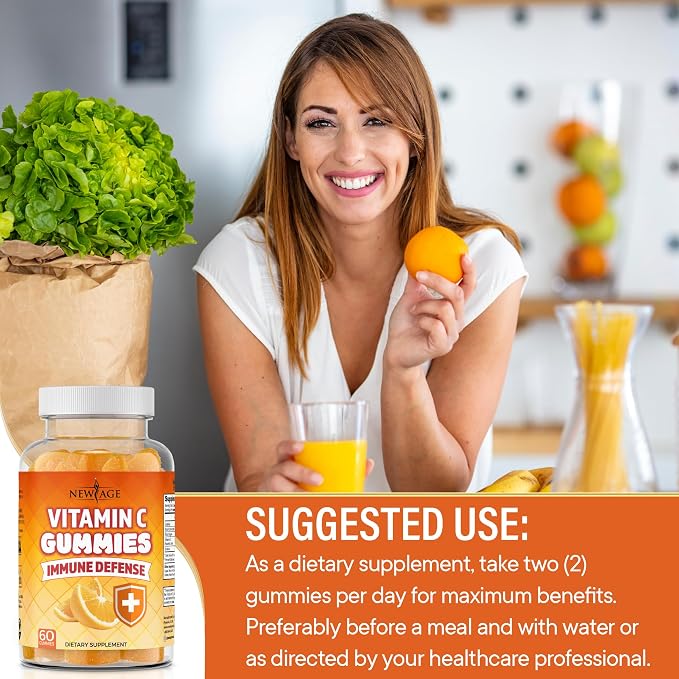 NEW AGE Vitamin C Gummies Orange Vitamin C Gummy - Supports Healthy Immune System - Vegetarian Without Gluten (120 Gummies)