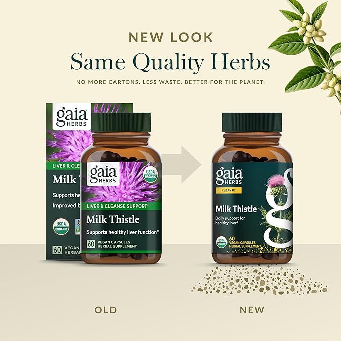 Gaia Herbs Milk Thistle - Liver Supplement & Cleanse Support for Helping to Maintain Healthy Liver Function* - 60 Vegan Capsules (20 Servings)