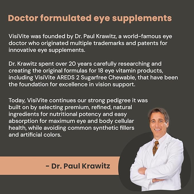 VisiVite AREDS 2 Sugar-Free Eye Vitamins - Alternative to Lutein Gummies for Eyes - Lutein for Eye Health - Premium Sugar-Free Eye Vitamins - Eye Care Supplements for Adults (Chewable Tablets)
