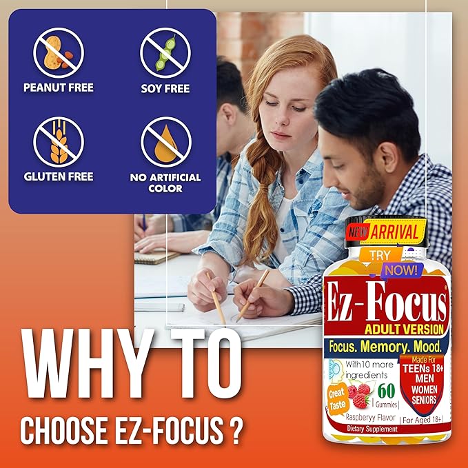 Gummies for Men and Women Support Focus Memory and Mood Nootropics Brain Support Supplement -60 Ct