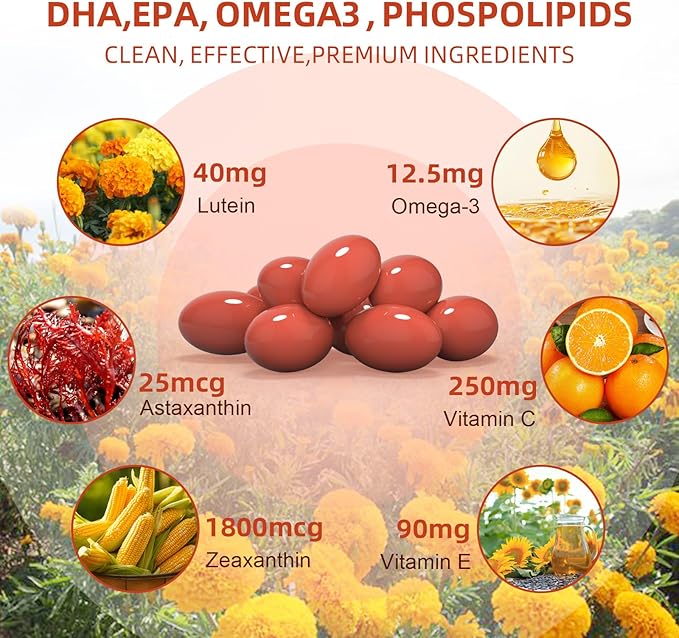 Lutein and Zeaxanthin Supplement Softgels: Eye Vitamins and Supplements with Vitamins C, E, Omega 3, Lutein & Zeaxanthin for Improving Vision and Relieving Eye Fatigue
