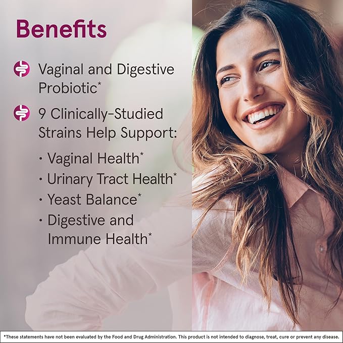 Jarrow Formulas Fem-Dophilus Vaginal & Digestive Probiotic 50 Billion CFU, 9 Clinically-Studied Strains, for Vaginal Flora & Yeast Balance, Urinary Tract, Digestive, & Immune Support, 30 Capsules