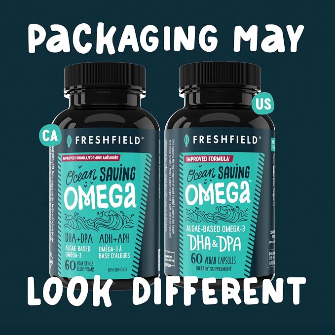 Freshfield Omega 3, DHA Supplements, Algae Oil, Vegan Omega, Ocean Saving Fish Oil Replacement, Sustainably Sourced, Highest Levels of DHA per Capsule, w/DPA