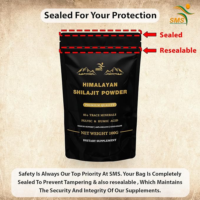 Shilajit Pure Himalayan Shilajit Powder - Gold Grade 100% Pure Shilajit with Fulvic Acid & 85+ Trace Minerals Complex for Energy & Immune Support - 100g