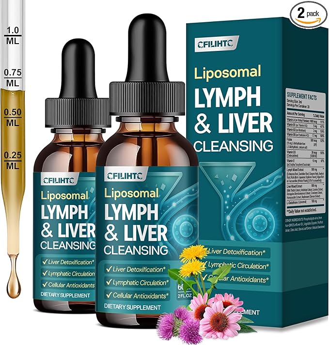 2PCS Liposomal Lymphatic Drainage Drops - 21 in 1 Liver Cleanse Detox & Repair with Milk Thistle, Echinacea, Burdock Root, Liposomal Glutathione, Vitamin Complex ''Lymph-Liver'' Gut & Metabolic Health