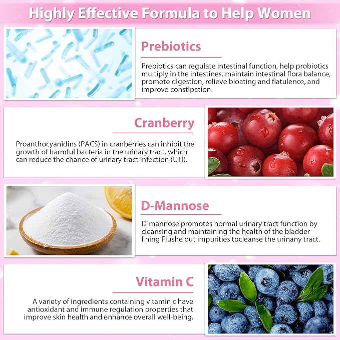 KFG Women's Probiotic Powder, with 100 Billion CFUs, 20 Strains, 3Organic Prebiotics, Cranberry, Digestive Enzymes & D-Mannose, for Boost Immune, Digestive, Gut, Vaginal & Urinary Health, 40 Packets