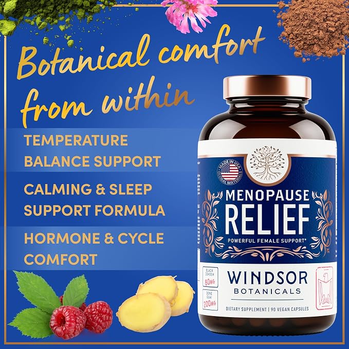Menopause Supplements for Women - 5-HTP, Dong Quai, Black Cohosh for Menopause Hot Flashes, Night Sweats Relief Support - Womens Pre Meno Premenopausal Perimenopause Supplement - 90 Caps