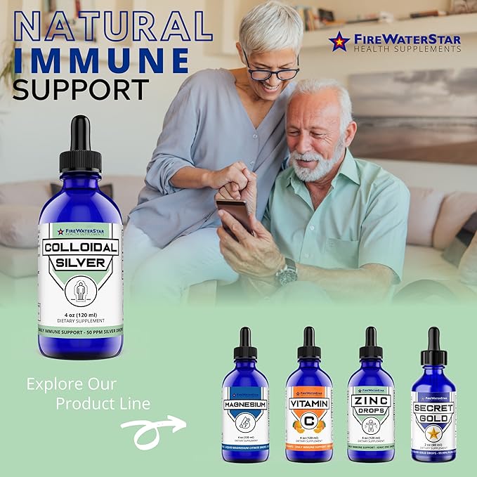 FWS Colloidal Silver, Liquid Silver Drops, 99.99% Pure Silver, 4 oz Glass Bottle, 60 Servings (2 Month Supply), 50 ppm, Concentrated for Easy and Convenient Servings