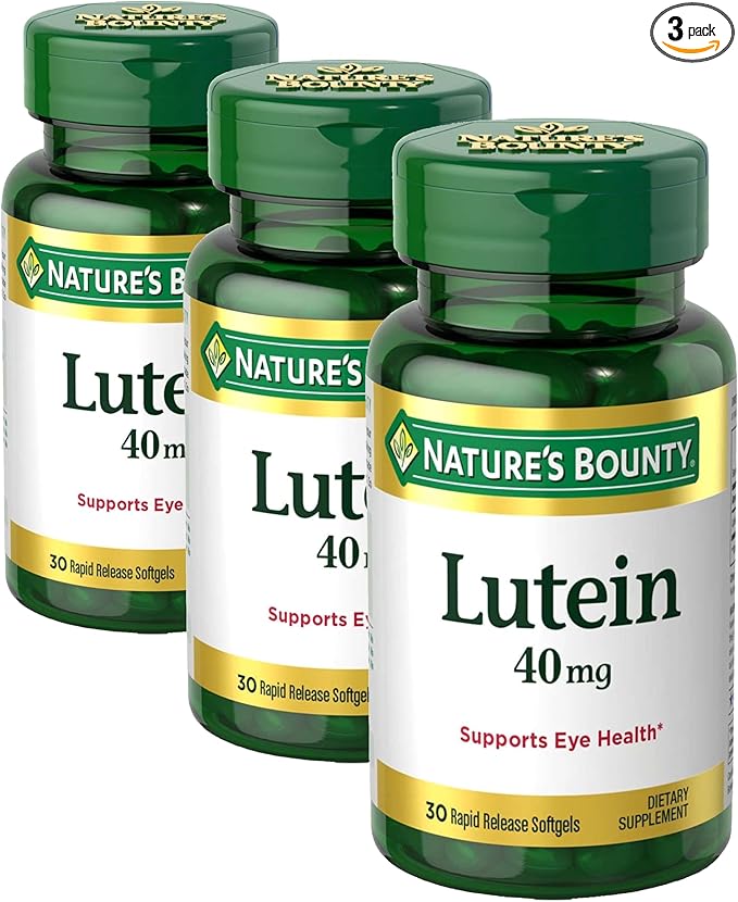 Nature's Bounty Lutein Pills, Eye Health Supplements and Vitamins, Support Vision Health, 40 mg, 30 Softgels (Pack of 3)