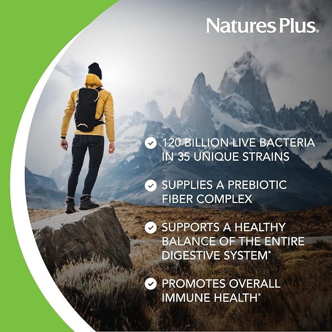 NaturesPlus GI Natural Probiotic Mega - 30 Capsules, Pack of 2 - Digestive & Immune Health - Gluten Free - 60 Total Servings
