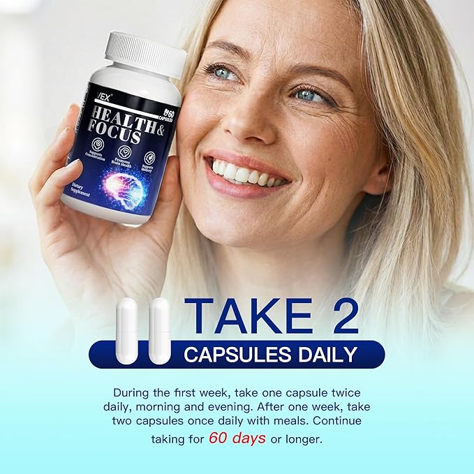 VEX Brain Supplements for Memory and Focus Contain Vitamin B12 folic Acid acetylcysteine Purslane Lion's Mane Mushroom and Ginkgo biloba extracts—for Brain Health 60 Capsules
