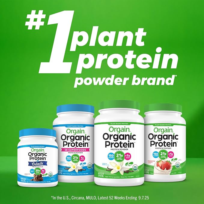 Orgain Organic Vegan Protein Powder + Greens, Creamy Chocolate Fudge - 21g Plant Based Protein, Gluten Free, Dairy & Lactose Free, Soy Free, No Sugar Added, Iron & Prebiotics for Gut Health - 1.94lb