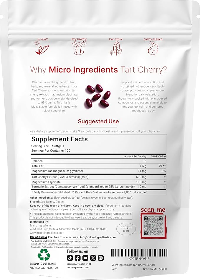 Tart Cherry+ with Magnesium Glycinate & 95% Turmeric Curcumin, 300 Softgels | Highly Bioavailable with Black Seed Oil Carrier | Extra Strength Tart Cherry Extract | Natural Herbal & Mineral Complex