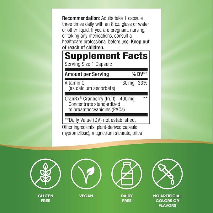 Nature's Way Premium Blend Cranberry, Urinary Tract Health Support*, with 100% Cranberry Concentrate, 400 mg Per Serving, 60 Capsules (Packaging May Vary)