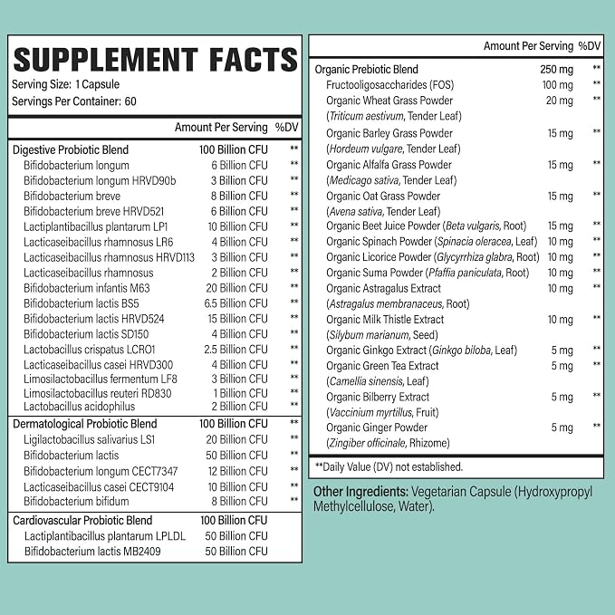 Probiotics for Women and Men, 300 Billion CFU 24 Strains Probiotics + 15 Organic Herbs Prebiotics Blend, Shelf Stable Gut Health Supplement for Digestive Immune & Whole-Body Health, 6 Month Supply