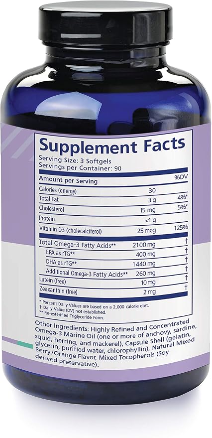 nūmaqula Omega 3 Supplement - 270 Softgels, 90-Day Supply - Re-Esterified Omega 3 Triglyceride Form with Lutein & Zeaxanthin - 1400mg DHA & 400mg EPA for Macular & Retinal Support