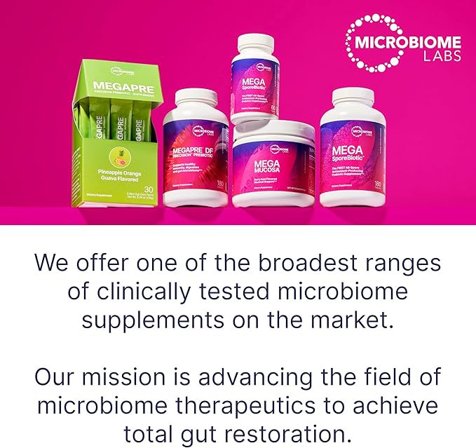 Microbiome Labs MegaSporeBiotic Probiotics for Women & Men - Spore-Based Probiotic for Gut Health & Digestive Support - Shelf-Stable, Travel-Friendly, Mens & Womens Probiotics (180 Capsules)