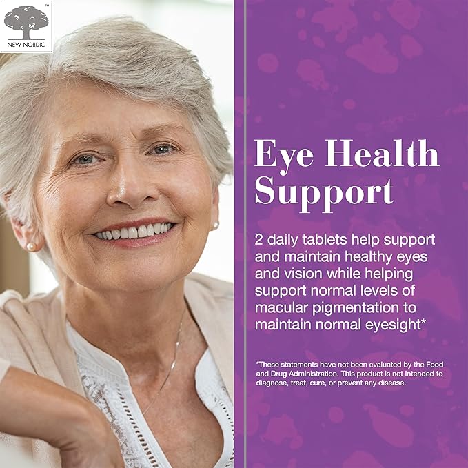 NEW NORDIC Blue Berry Eye Vitamin Lutein Supplement with Zinc, Supports Macular Pigmentation, Eye & Vision Function, 60 Tablets (Pack of 1)