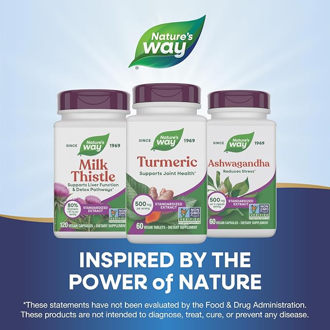 Nature's Way Turmeric, Premium Extract, Supports Joint Health*, Standardized to 95% Curcuminoids, 500 mg Serving, Non-GMO Project Verified Supplements, 60 Tablets (Packaging May Vary)