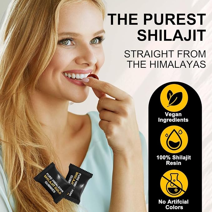 Shilajit Gummies, 3000mg Himalayan Shilajit Gold Gummies with Ashwagandha,Black Musli, Gokshura for Men & Women, Non-GMO & Gelatin Free, 60-Count