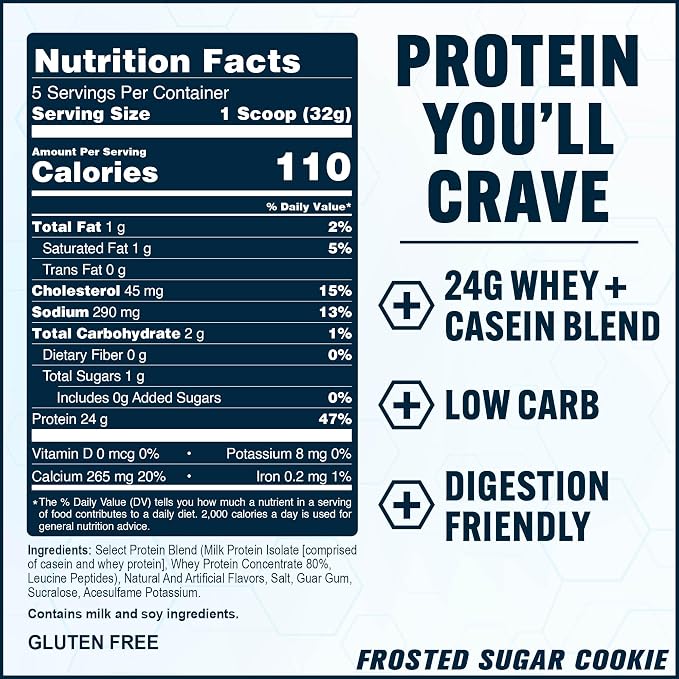 PEScience Select Protein Powder, Whey and Casein Blend, Lean Protein Powder for Women and Men, Low Calorie, Low Carb, Keto Friendly, Gluten Free, Frosted Sugar Cookie - 5 Servings