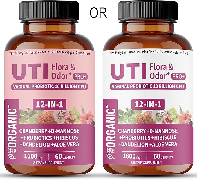 UTI Flora & Odor Pro+ & UTI Yeast & pH Pro+ | Pack of 2 | Vaginal Probiotics for Feminine Hydration & Freshness Support | Third-party Tested, cGMP Facility, Vegan, Non-GMO, Gluten-Free | 60+60 Caps