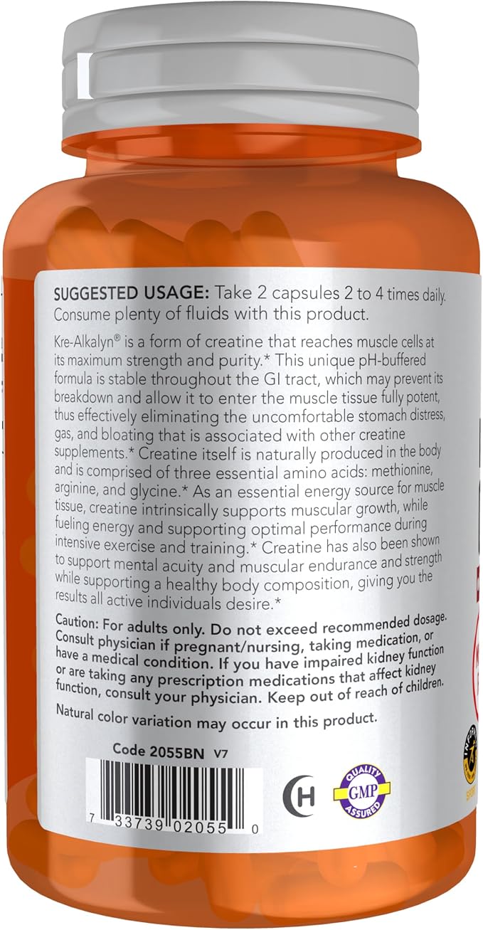 NOW Foods Sports Nutrition, Kre-Alkalyn Creatine 750 mg, Mass Building*/Energy Production*, 120 Veg Capsules