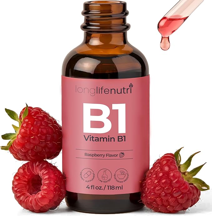 LongLifeNutri Vitamin B1 Liquid Drops - Thiamine Mononitrate Organic Supplement for Energy and Nerve Health, Fast Absorption, 4 FL OZ, 5-Month Supply, Lab Tested, Made in USA